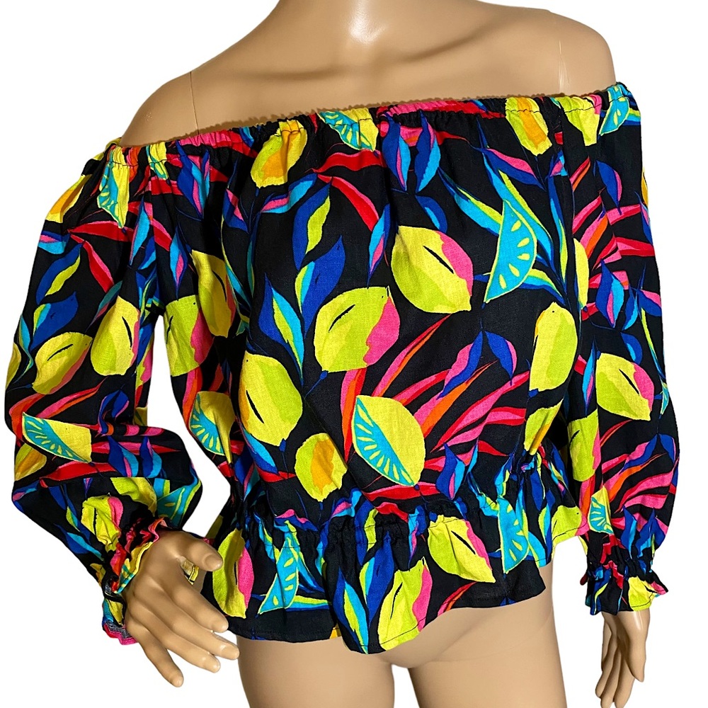 ❤️❤️Women’s Off-Shoulder Black Floral Print Top - Bright Multi